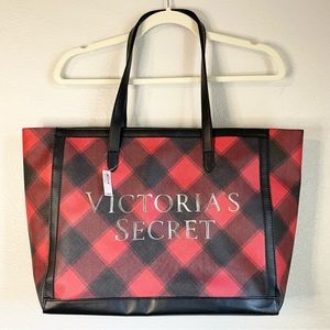Victoria’s Secret Red Black Plaid Tote Bag - Holiday
